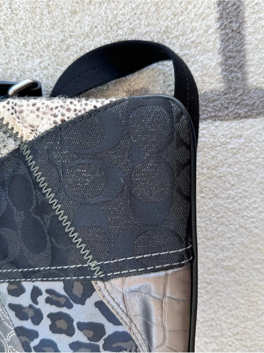 Coach Patchwork Signature & Leopard Wristlet in Black and Gray Y2K